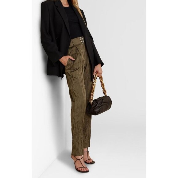 Jason Wu Collection Belted Crinkled-Satin Straight-leg Pants, Size 6, Designer - Picture 5 of 8